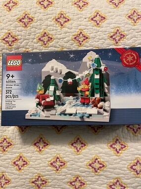 Lego Winter Elves Scene with Green Trees and Red Elves